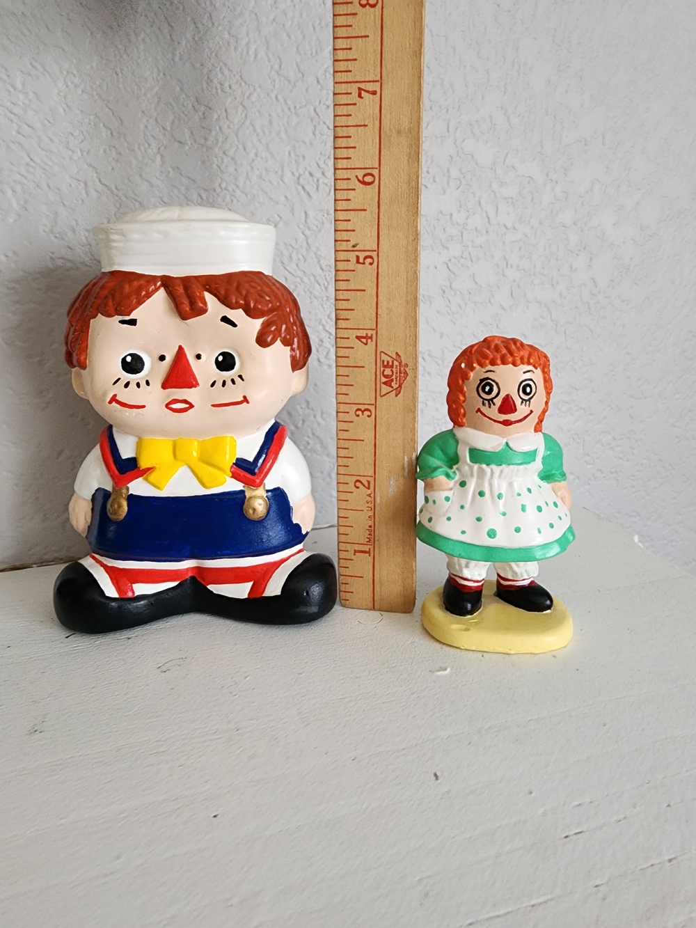 Vintage Raggedy Ann & Sailor Raggedy Andy Ceramic Hand Painted 1970s